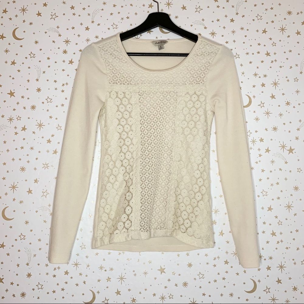 Lucky Brand Floral Lace Waffle Knit Long Sleeve